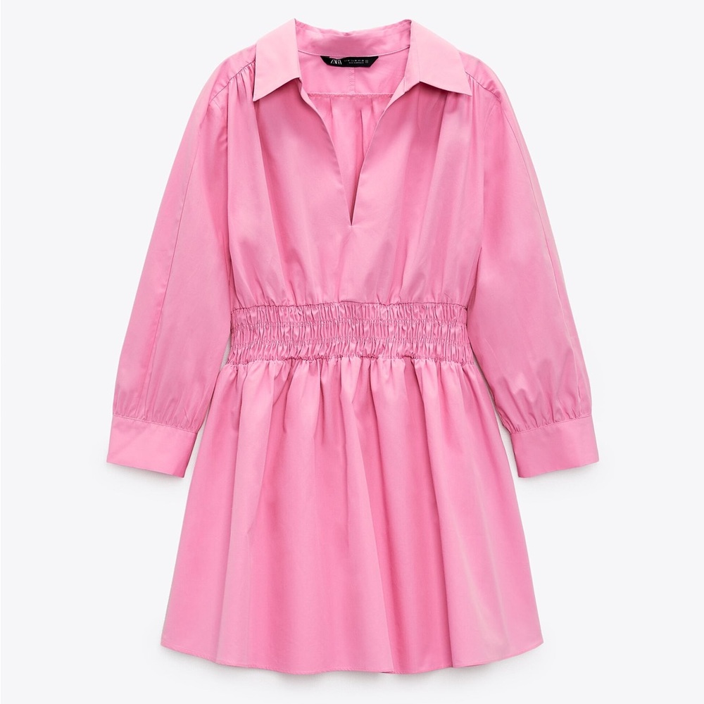 Zara pink shirt poplin dress